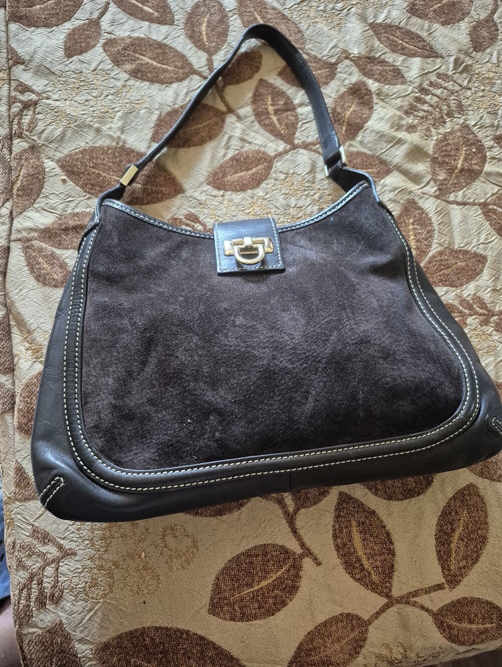 LOFT Brown Leather Shoulder Bag with Zipper Pocket